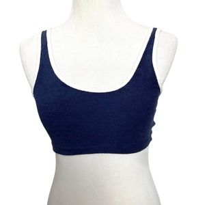 H&M Divided Terry Cloth Tank Vintage Style Navy White Size MEDIUM S Crop Top Y2K